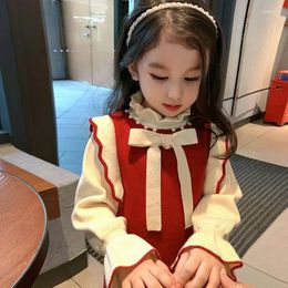 Vestidos de niña Otoño Invierno Kawaii Coreano vestido dulce para niñas moda Harajuku lindos niños tejidos de manga larga ropa sólida para niños
