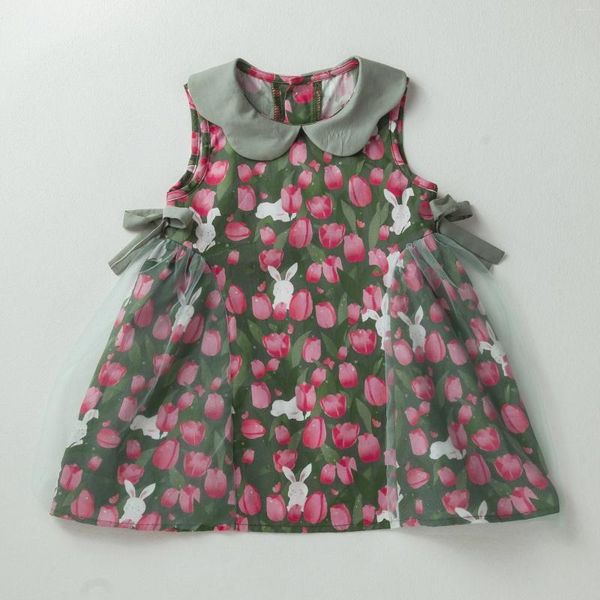 Robes de fille Babany 0-6 ans infantile bébé filles tulipe Bow vêtements sans manches par Designer Born robe en fil de coton