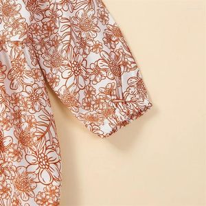 Robes pour filles, tenue 2 pièces pour bébé, manches longues, col de poupée, imprimé floral, robe trapèze avec bandeau, automne