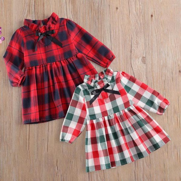 Robes Fille Bébé Automne Vêtements Plaid Col Montant Manches Longues Robe Taille Haute Avec Fermeture Éclair Au Dos Pour Les Petites Filles De 6 Mois À 5 Ans