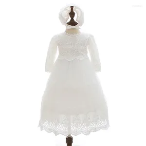 Robes de fille bébé robe de baptême infantile longs vêtements de noël enfant dentelle blanc vêtements avec chapeau