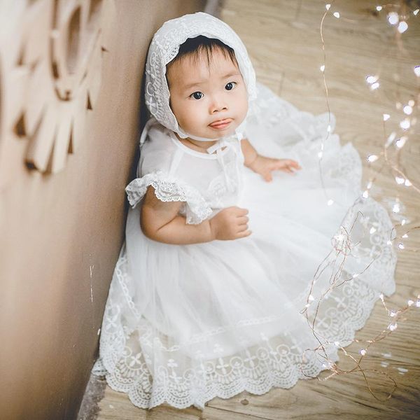 Vestidos de niña Vestido de bautismo para bebés Niñas pequeñas Falda de burbujas con cuello en O y encaje de ganchillo para fiesta de cumpleaños Banquete 0-24 meses Dulce