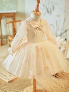 Robes de fille bébé robe de noël Champagne dentelle enfant en bas âge né à manches longues broderie princesse 1 an Costume de fête d'anniversaire