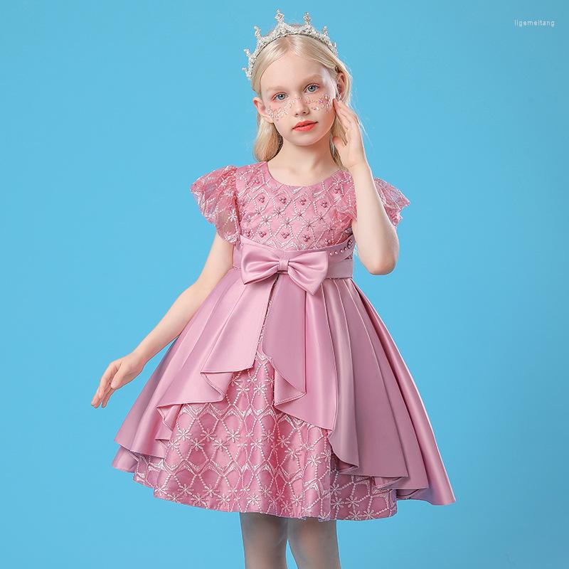 Girl Dresses Baby Clothes 2 10 Years Children Bow Pink Casual Kids Sweet Midi Summer Dress Girls Vestidos