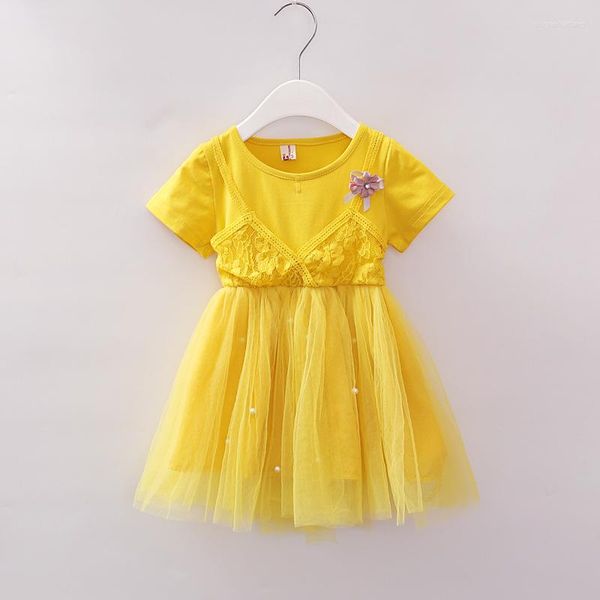 Fille robes bébé vêtements robe décontracté solide dentelle Patch coréen été coton mignon joli vêtements enfants enfants