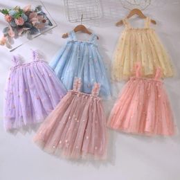 Vestidos de niña, ropa de bebé, bordado de flores de alta calidad, vestido de malla con cuello Halter para niñas pequeñas, vestido bonito y dulce de princesa