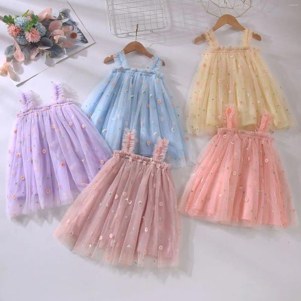 Robes pour filles, vêtements pour bébés, haute qualité, broderie de fleurs, col licou, en maille, robe de princesse mignonne et douce