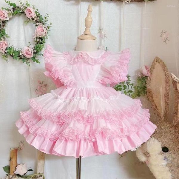 Vestidos de niña, ropa de bebé, vestido de princesa Lolita Retro español, estampado de costura de encaje para verano, niño pequeño, Floral dulce 2023