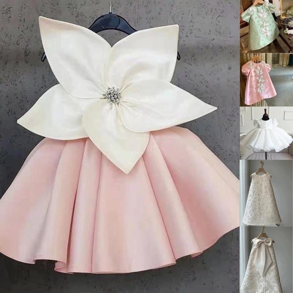 Robes de fille vêtements de bébé robe d'été enfants baptême princesse robe de bal enfant en bas âge fête d'anniversaire enfants baptême grande fleur arc blanc