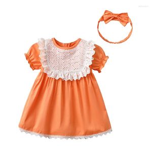 Fille Robes Bébé Vêtements D'été Col En Dentelle Avec Chapeaux Infantile Filles Baptême Baptême Coton Robes 1er Anniversaire Tenue