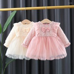 Robes de printemps et d'automne pour bébés filles, vêtements pour bébés, manches longues, dentelle, maille, jupe de princesse, 13-24 mois