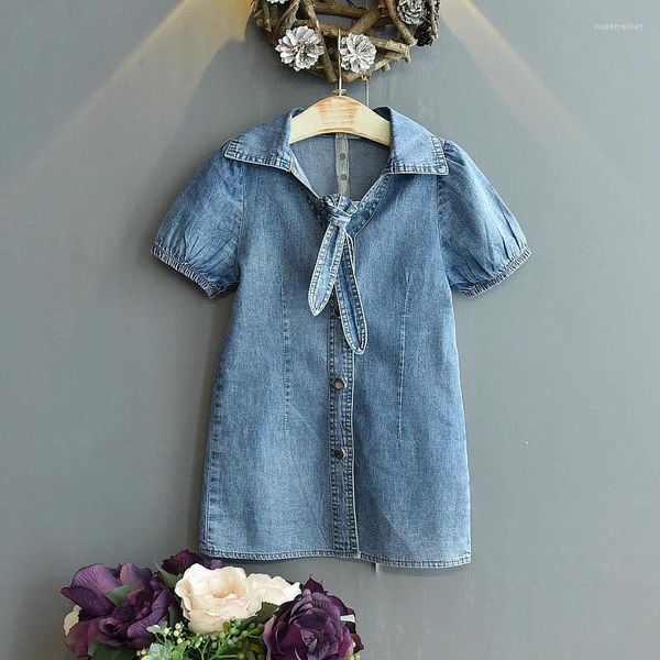 Robes en Denim pour bébés filles, manches bouffantes, Style occidental, décontractées, vêtements d'été pour enfants, 2023