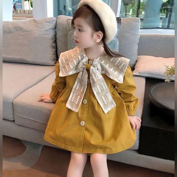 Vestidos de niña Collar de muñecas Baby Caballera suelta 2023 Spring Otoño Coreano Bower Bow Princess Dress Girls Niños para