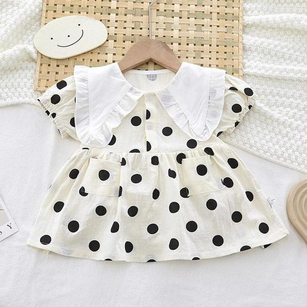 Vestidos de niña Vestido de bebé 2024 Verano Negro Blanco Punto Impresiones Infant Puff Manga Princesa Nacido Cumpleaños