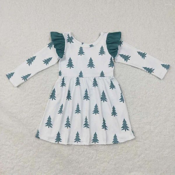 Robes de fille robe de bébé imprimé arbre de noël décontracté vert à manches longues mignon Spin filles à volants