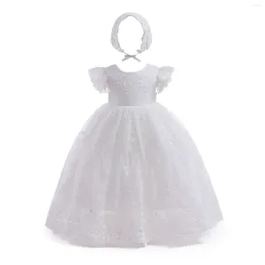 Robe de baptême en dentelle blanche pour filles, tenue longue de princesse pour fête d'anniversaire de 1 an, vêtements de baptême pour nourrissons