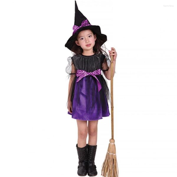 Vestidos de niña, vestido de bebé, gran poliéster, fácil de usar, niño pequeño con cinta de puntos, sombrero puntiagudo para niños, disfraz, traje de Halloween