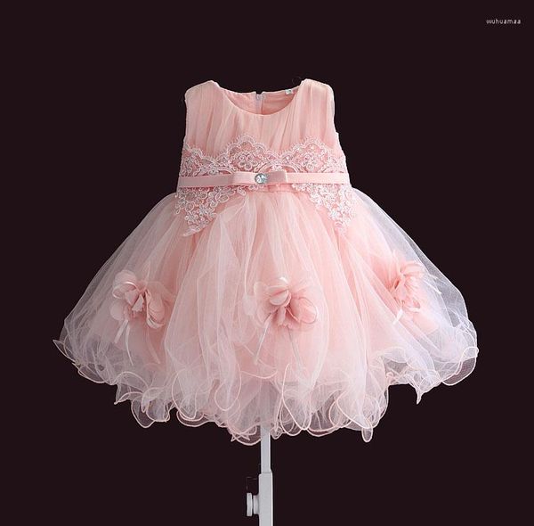 Fille robes bébé robe rose fleur sans manches robe de bal princesse mariage filles baptême 1 an Vestido Infantil 6M-4Y