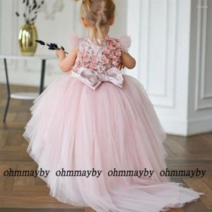Meisje jurken babyjurk roze lovertjes avond 2023 bloemkap mouw een lijn donzig tule verjaardag zomerfeestje