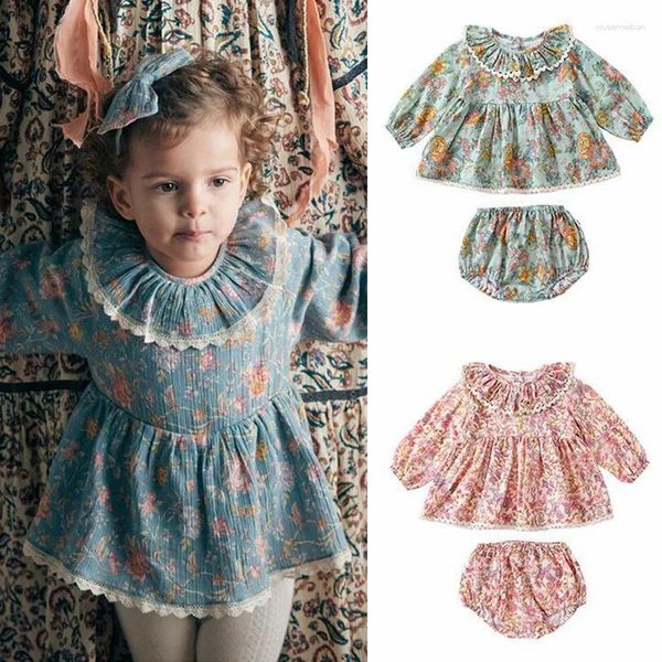 Robes de fille Robe de bébé Printemps Enfants Ensembles à manches longues Floral Romantique Volant Vêtements à volants