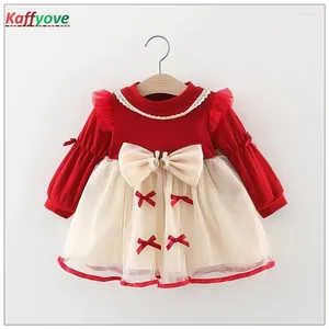 Robes de fille robe de bébé Tutu dentelle Bowknet à manches longues princesse Vestido Pageant élégant enfants 1-3Y enfants vêtements Costume de printemps