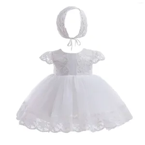 Meisje jurken babyjurk met hoed witte kanten doop doop doop jurk baby 1 jaar verjaardag prinses outfit voor formele 0-24m