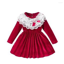 Vestidos de niña Vestido de otoño para bebé Terciopelo Manga larga Cuello redondo Tul Niño pequeño Navidad