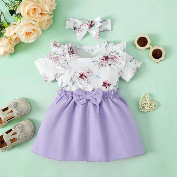 Robes de fille bébé volant floral à manches courtes à manches courtes avec casse-casseur de mode de mode d'anniversaire robe de fête d'anniversaire