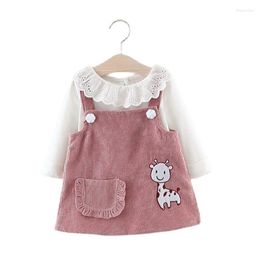 Girl-jurken Baby Girl's Dress Deer Set T-shirt Topriem Spring en herfst Kinderkraag Cartoon Princess Dre