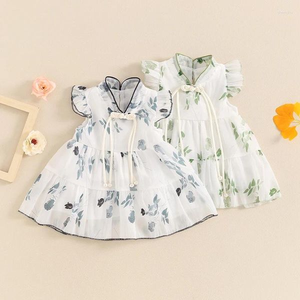 Robe fille Baby Girl's Chinese Style Robe Imprimer Made Mock Neck manche à plusieurs niveaux