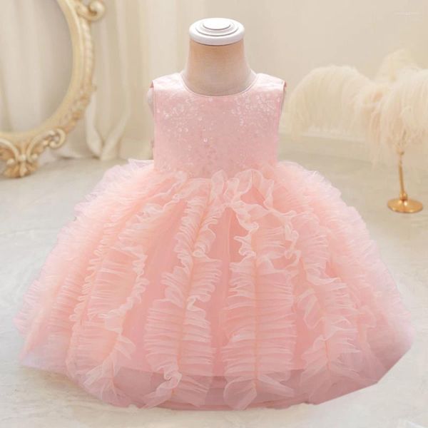Robes de fille bébé filles 1ère fête d'anniversaire Puffy Tulle Sequin Baptême pour enfants robe de soirée pour rose princesse Gala de mariage Costumes