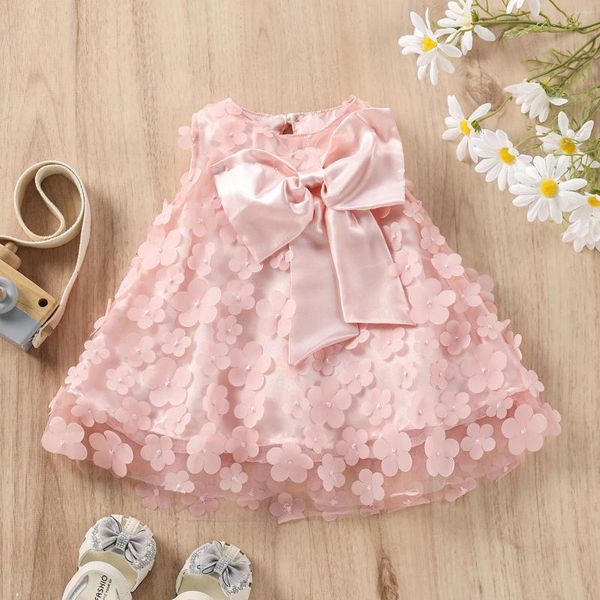 Fille Robes Bébé Filles 3D Fleur Grand Arc Robe Infantile Outwear Enfants Robe D'été 2023