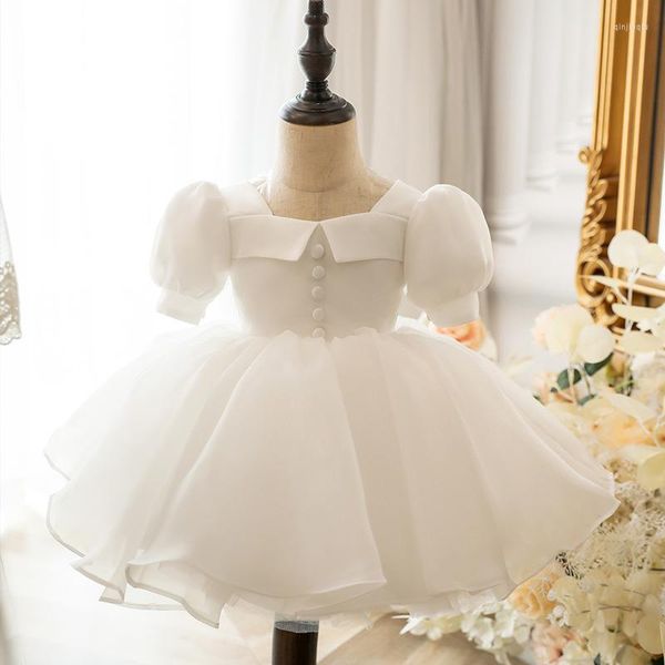 Vestidos de niña, vestido de bautismo para niñas, vestido de princesa blanco para primera fiesta de cumpleaños, vestido de bautizo de encaje para niños pequeños, ropa con tutú infantil