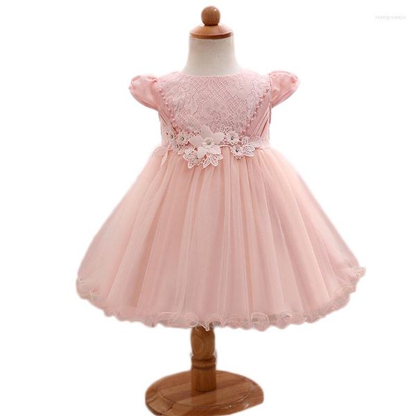 Robes de fille bébé filles né vêtements dentelle fleur robe de princesse rose Champagne perle robes prixa Recien Nacido