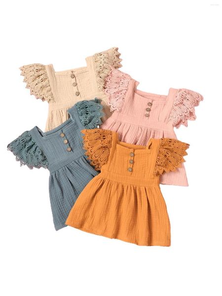 Robes de fille Bébés filles Tenue décontractée Couleur unie Manches courtes Col carré Une pièce Tangerine Jaune / Gris Bleu / Rose / Abricot