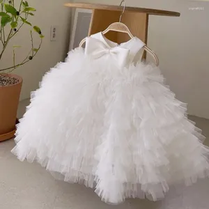 Vestidos de niñas Baby Girls Bauting Baptism Dress White Tul Little Kids 1st Communion Flower Fiesta Tutu