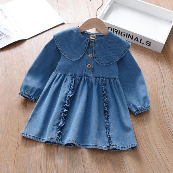 Robes en Denim pour petites filles, vêtements pour enfants, mignons, manches longues, ligne a, princesse coréenne, amples, 2023