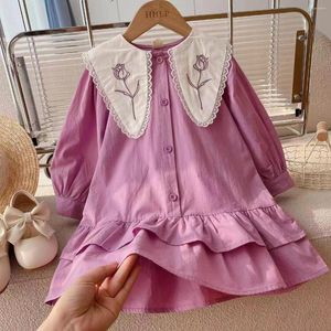 Robes pour petites filles, vêtements roses décontractés, vêtements d'été coréens en coton et lin, princesse à grand col rabattu, 2023