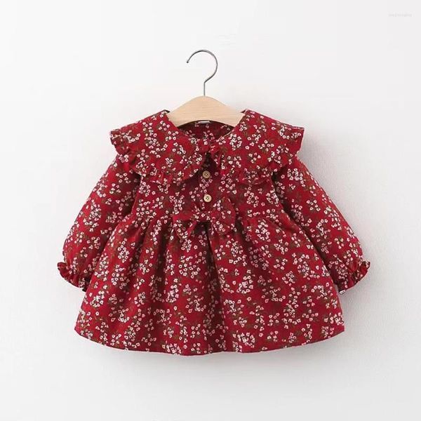 Vestidos para niñas, vestido para niñas con estampado floral, fiesta para niños, ropa de estilo informal de manga larga