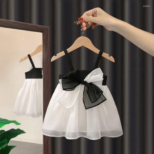 Fille robes bébé filles robe enfants noir blanc panneau en mousseline de soie princesse enfants mignon fête d'anniversaire vêtements enfant en bas âge infantile Slip