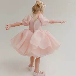 Vestidos para niña, vestido para niña pequeña, vestido de fiesta de princesa española, vestido de actuación con flores, tutú con manga abombada, color rosa rubor, 1-12 años