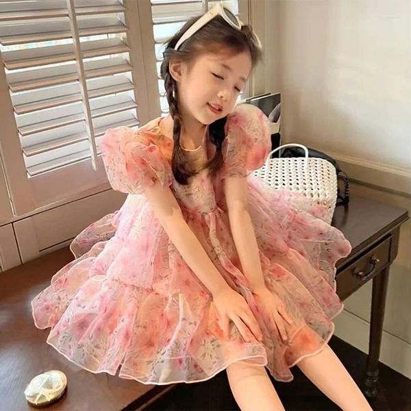 Fille robe bébé fille robe d'été des manches bouffantes mignonnes fleurs princesse pour la fête d'anniversaire de Noël vêtements pour enfants 2 3 4 5 6 ans