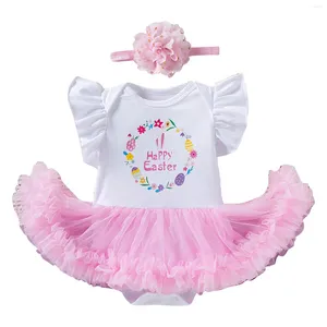 Vestidos de niñas Baby Girls Pascua Tutú Tutú Compero con diadema Lindo Bodysuit de la manga del aleteo Carnaval Princesa Fiesta de cumpleaños