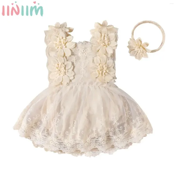 Fille robe bébé filles élégant robe de fête sans manches de la fleur de lame de lace en tulle princesse tutu avec les vêtements de mariage d'anniversaire du bandeau