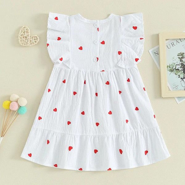 Vestidos de niña Bebé Niñas Estampado de corazones Vestido con dobladillo con volantes Manga casquillo para niños pequeños Cuello redondo fluido Princesa linda de verano