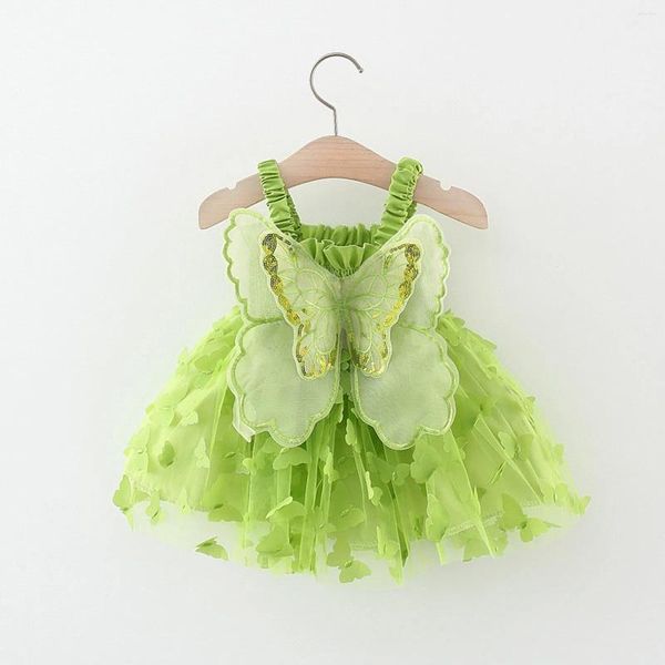 Robes de soirée pour petites filles de 0 à 3 ans, tenue princesse d'anniversaire, nœud papillon au dos, aile brodée, maille, couleur unie, bretelles en Tulle