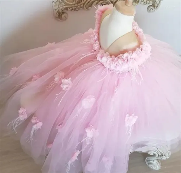 Robes de fille bébé filles rose gonflé Tulle fait fleurs peu pour mariage enfant infantile Pageant robe d'anniversaire
