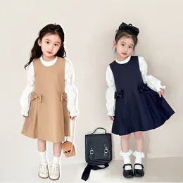 Robes de fille Bébé filles Preppy robe uniforme scolaire pour enfants vêtements 2024 printemps enfants sans manches blanc à manches longues Blouse tenues