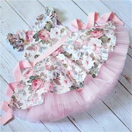 Vestidos de niñas Baby Girls Princess Dress Kids Summer Clothing Manga Floral Tulle Tutu Fiesta de bodas Tutfits 0-4y
