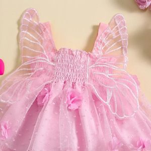 Jurken voor meisjes Baby meisjes romperjurk mouwloos geplooide bloem vlinder tule patchwork bodysuit zomerkleding